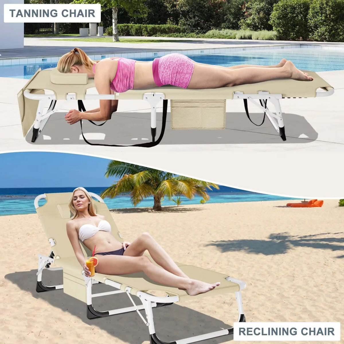 Portable Folding Lounge Chair with Pillow & Cushion G357010