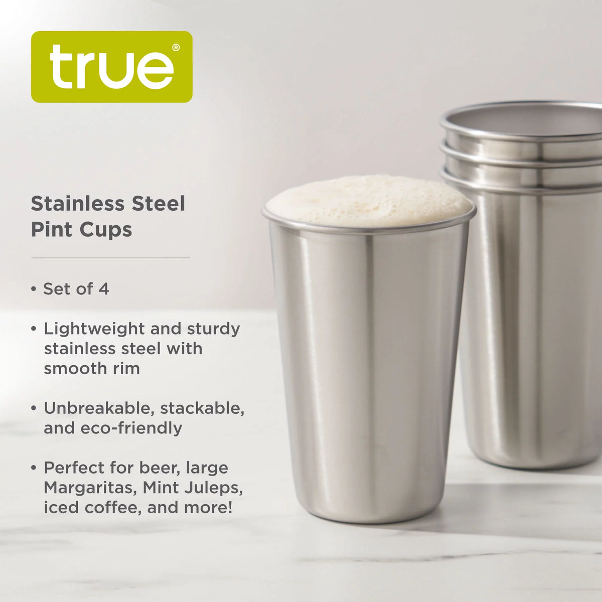Stainless Steel Pint Glasses 16 Oz Set of 4 P214