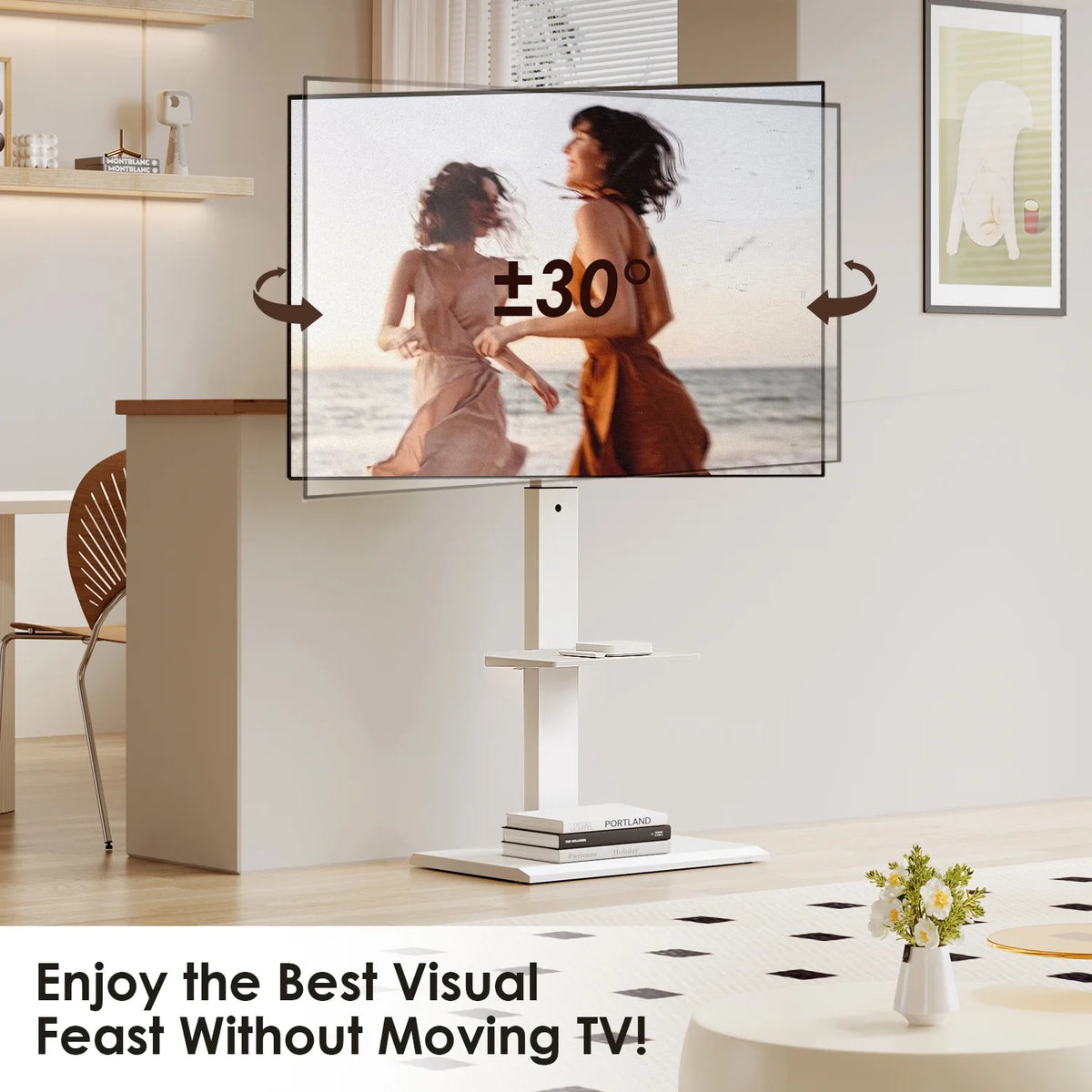 White Floor TV Stand with Mount for 26-65 inch Flat Screen TVs C771