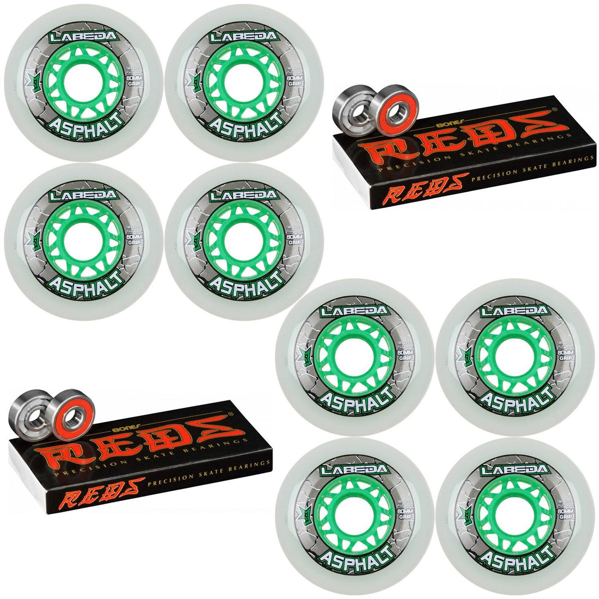 White 80mm 83A Inline Roller Hockey Wheels 8-Pack B20029