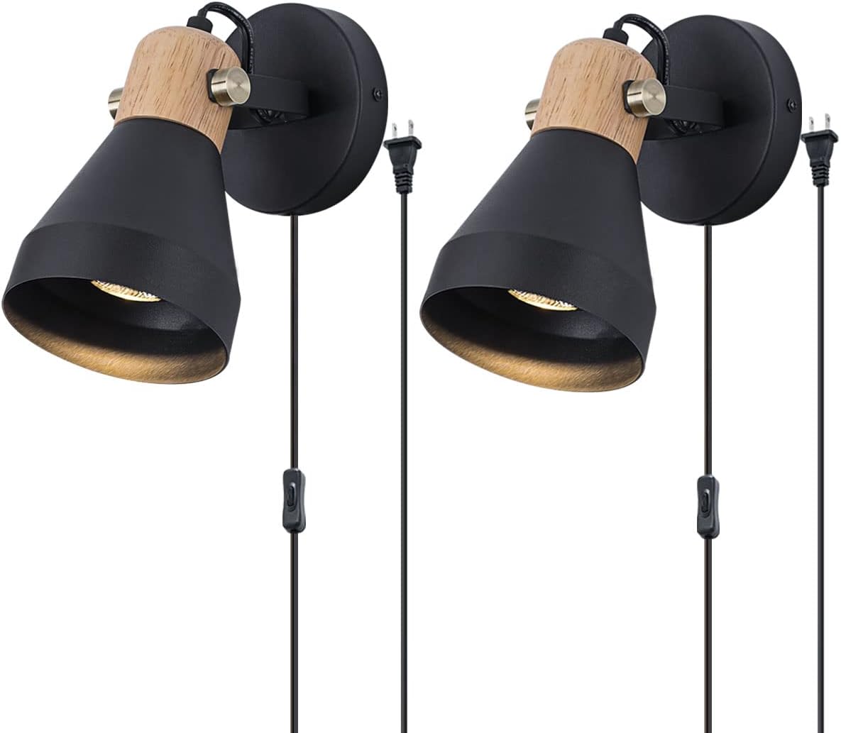 Plug in Wall Lamp Set of 2 Adjustable Black Lampshade V43020