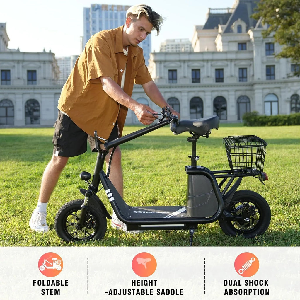 Electric Scooter with Seat, 400W Motor, 12 Pneumatic Tire Foldable U6493