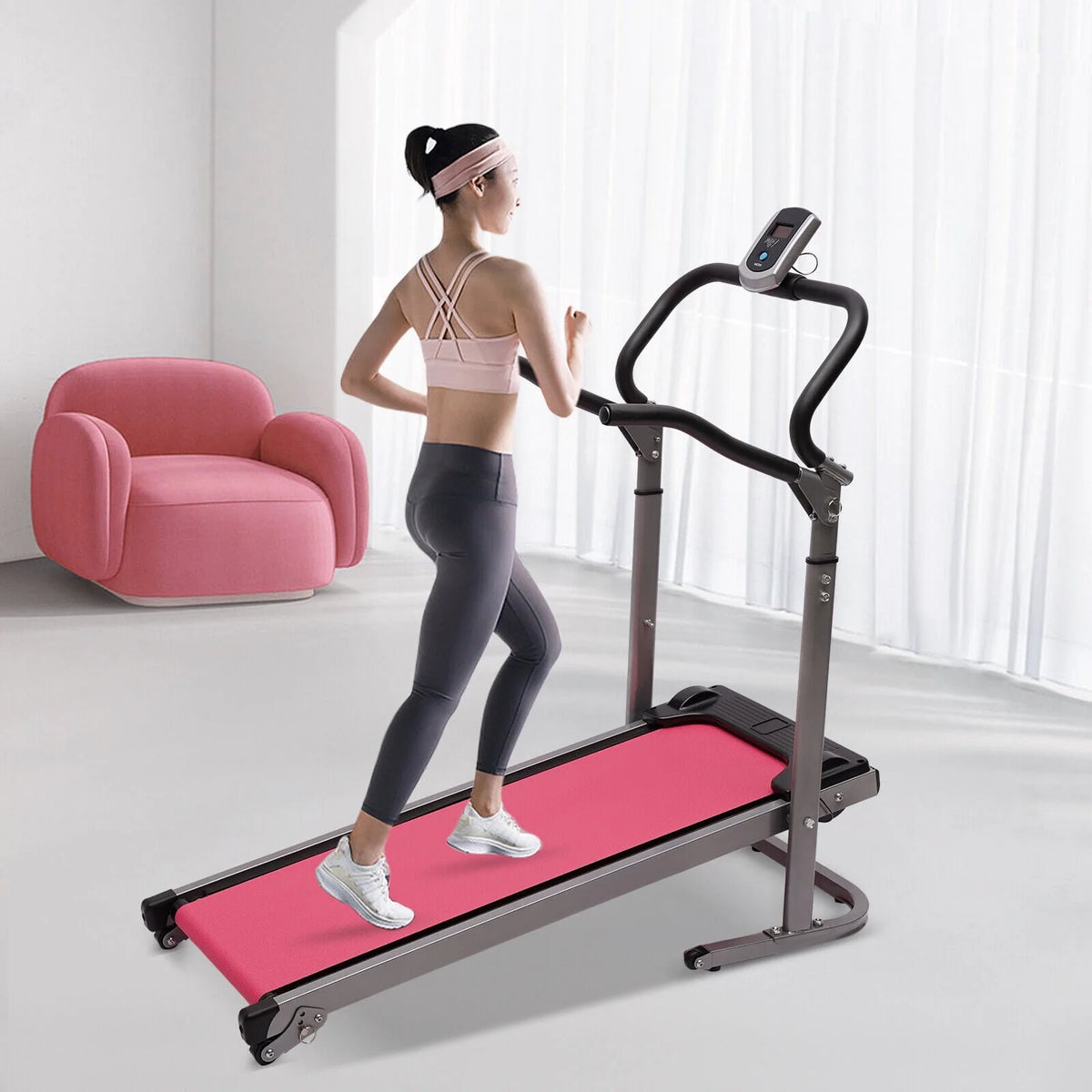 Folding Treadmill with Handrail Pink J9400