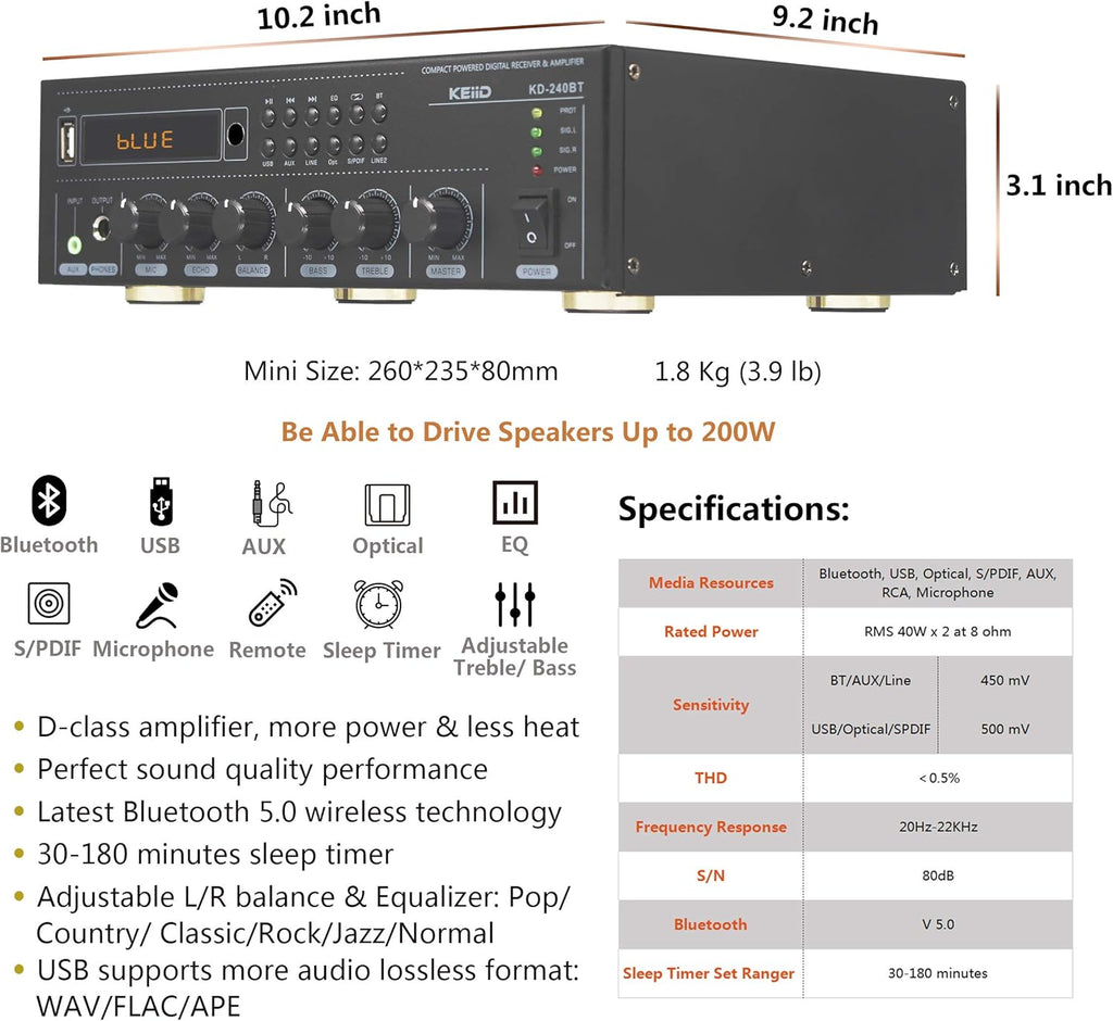 Bluetooth Stereo Digital Amplifier Receiver 2X 40W Y586086