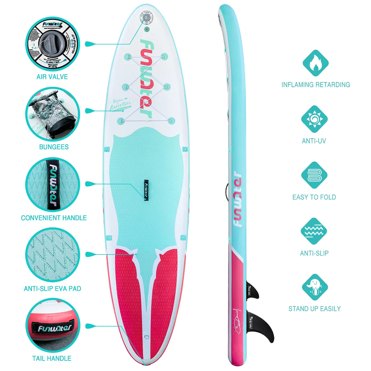 Light Blue Pink Inflatable Stand Up Paddle Board 11'x33''x6'' C28966