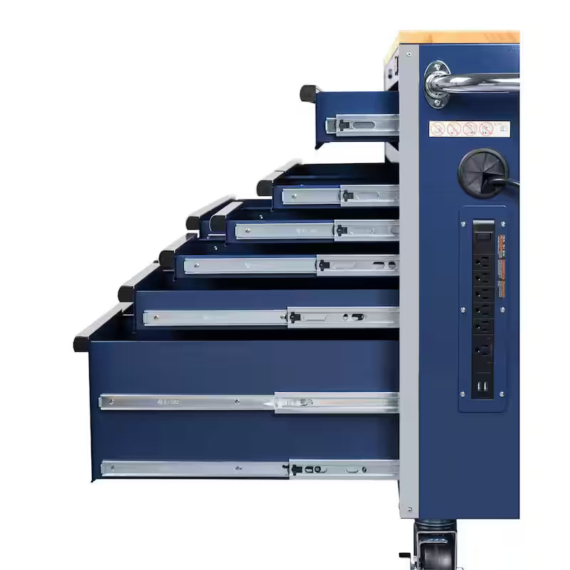10 Drawer Mobile Workbench Tool Chest with Wood Work Top in Gloss Blue V804425