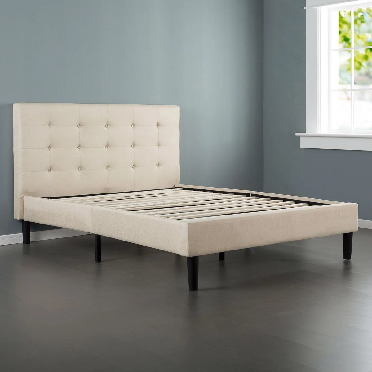King Size Upholstered Platform Bed Frame with Tufted Headboard R238888