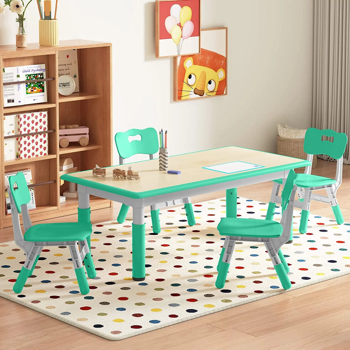 Kids Height Adjustable Table and Chairs Set E849379