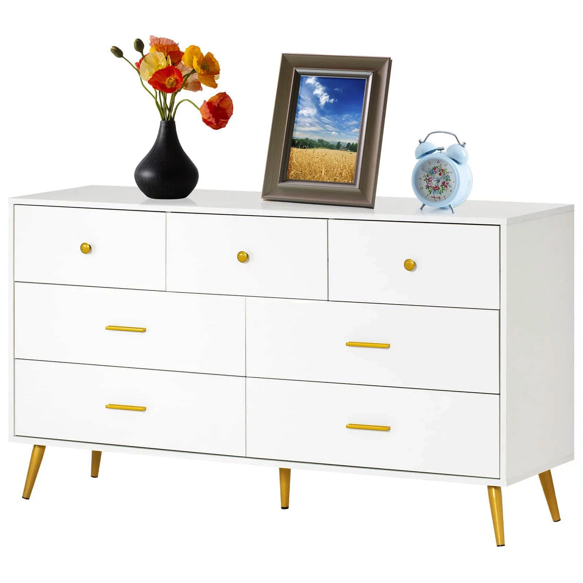 White 7 Drawer Wood Dresser Y517541