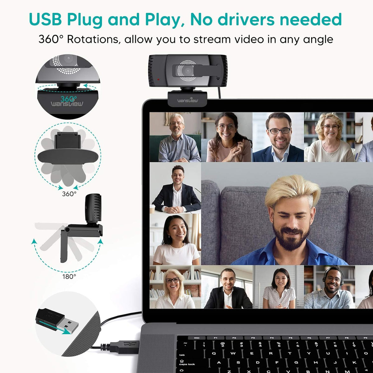 1080P HD USB Webcam with Microphone and Privacy Cover Pack of 2 E8812