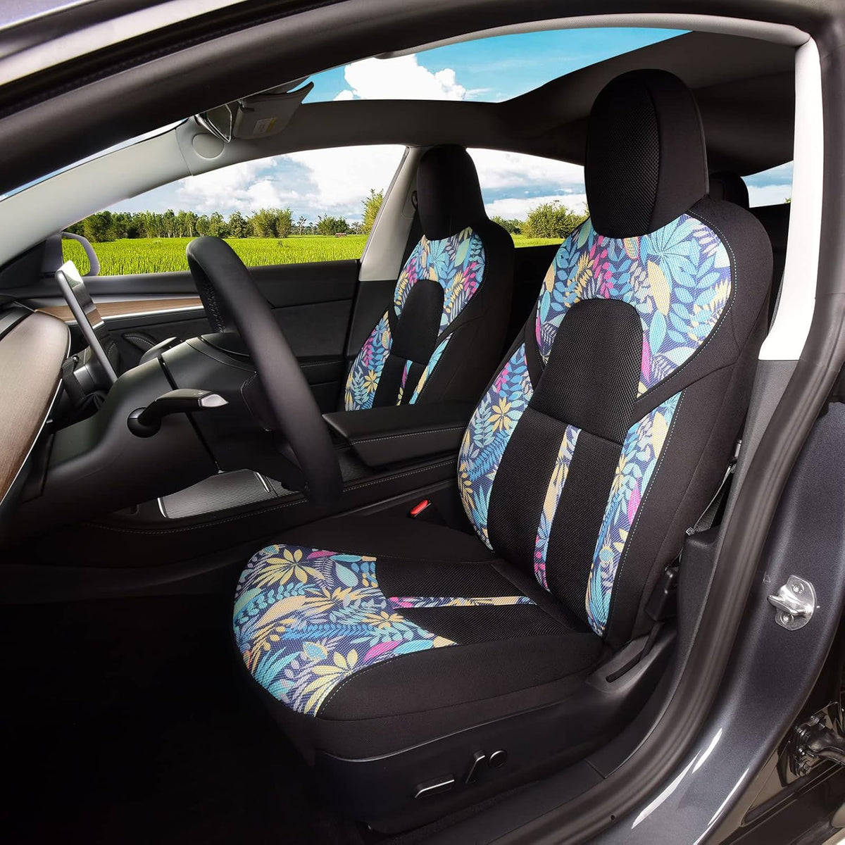 Gray and Black Car Seat Covers Set P9955
