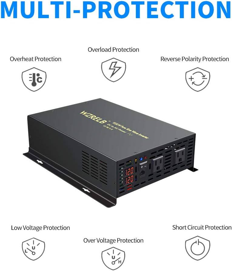1500W 12V Pure Sine Wave Power Inverter with Remote Controller N75431