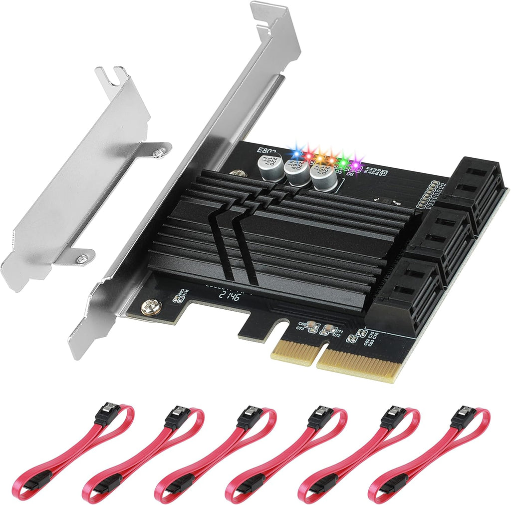 PCIe X4 6 Ports SATA III Expansion Card 6 Gbps with 6 SATA Cables I689