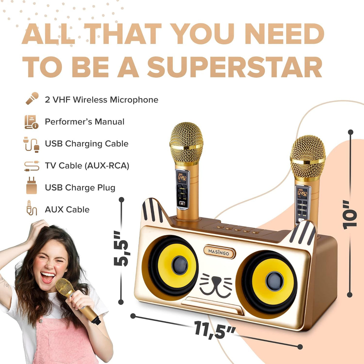 Portable Cat Karaoke Machine with 2 Wireless Microphones F279850