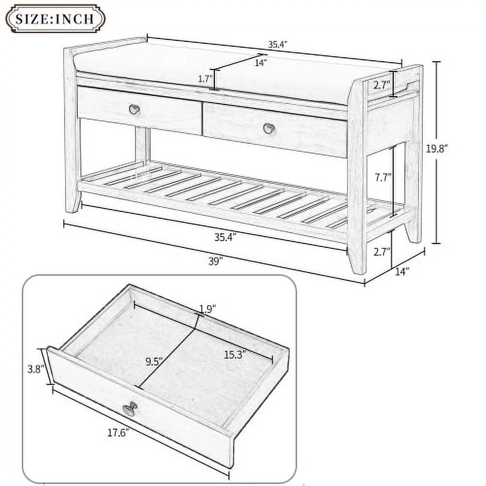 Cushioned Shoe Rack Bench with Drawers Q52500