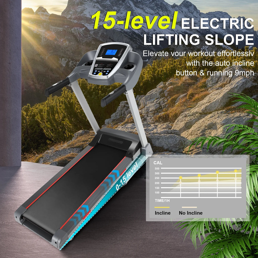 300LBS Electric Treadmill with 15-Level Auto Incline N9343