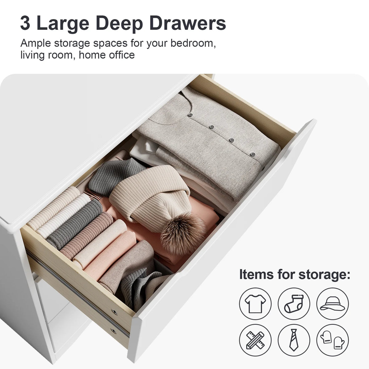 White 3 Drawer Wood Dresser W6828