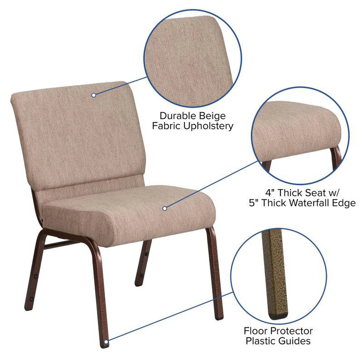 21'' Wide Beige Fabric Stackable Church Chair with Book Pouch B7452