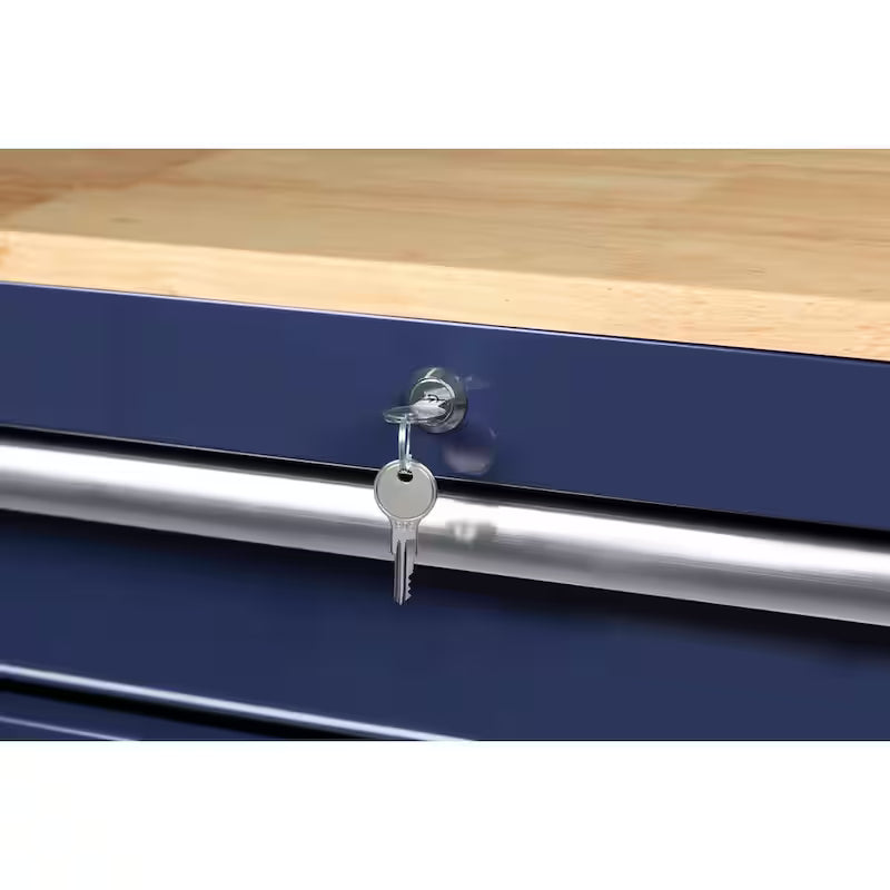 10 Drawer Mobile Workbench Tool Chest with Wood Work Top in Gloss Blue V804425