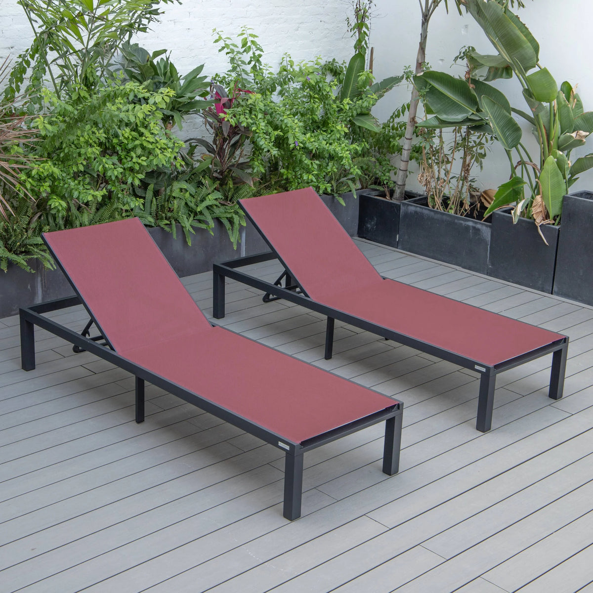 Black Powder Coated Aluminum Sling Chaise Lounge Chair Set of 2 Z186712