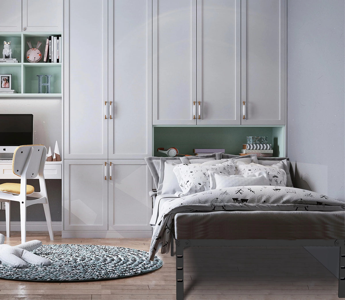 Queen Size Black Metal Platform Bed Frame with Storage S41273