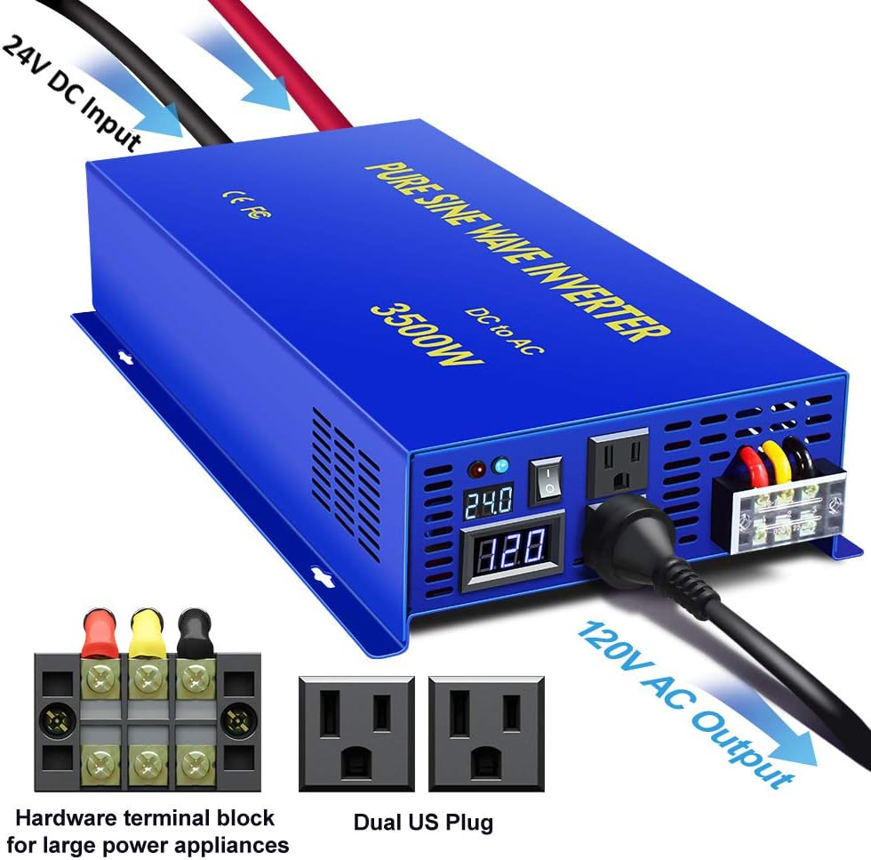 Pure Sine Wave Power Inverter 3500W 24V DC to AC 110V 120V with LCD Display E2241