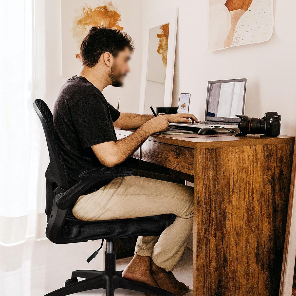 Black Ergonomic Mesh Office Chair with Flip-up Arms C92932