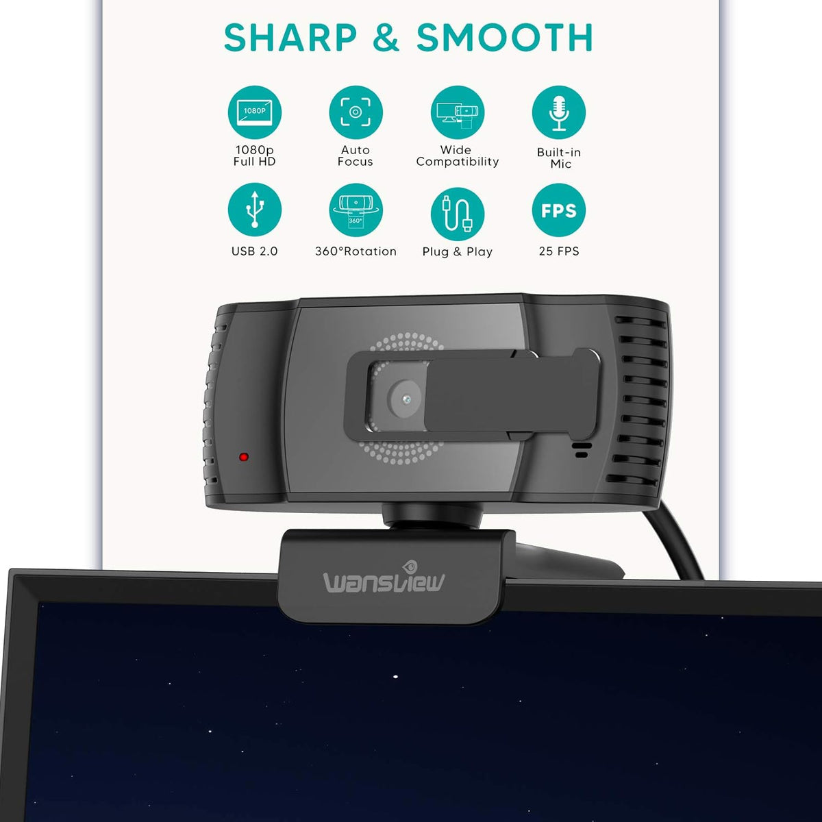 1080P HD USB Webcam with Microphone and Privacy Cover Pack of 2 E8812
