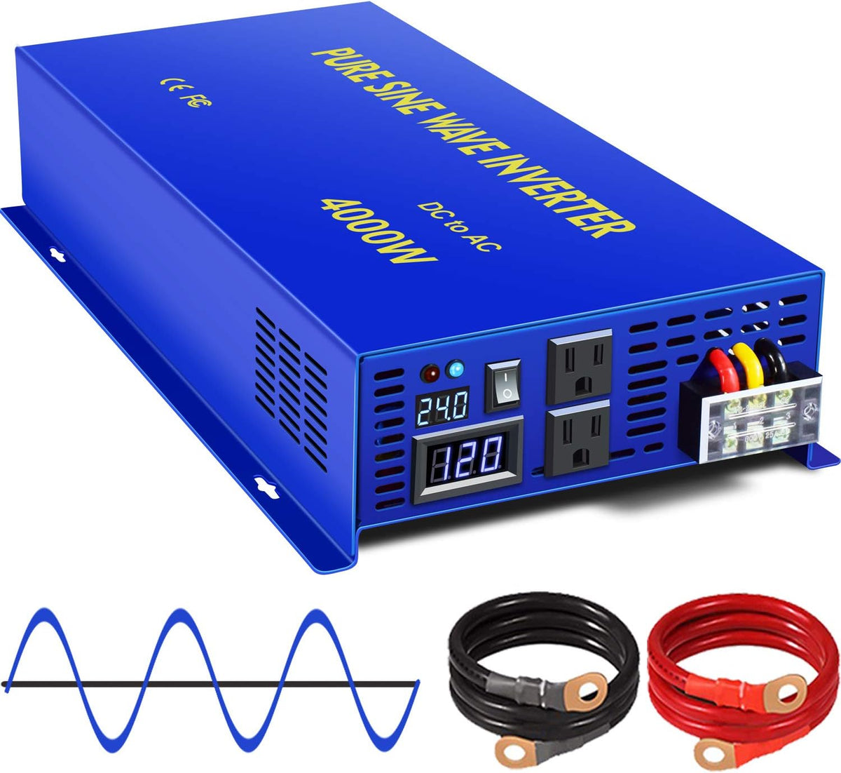 Pure Sine Wave Power Inverter 3500W 24V DC to AC 110V 120V with LCD Display E2241
