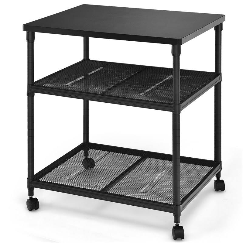 3-Tier Printer Stand Rolling Cart with Adjustable Shelf and Swivel Wheel Black T8610