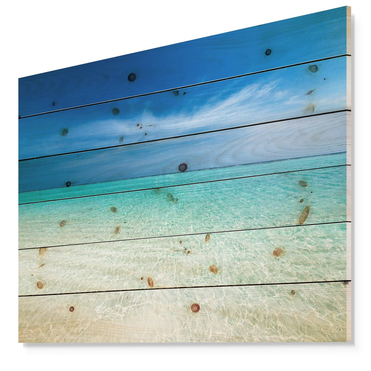 Turquoise Ocean Blue Sky Seascape Print on Pine Wood 40 in. Wide x 30 in. High L198206