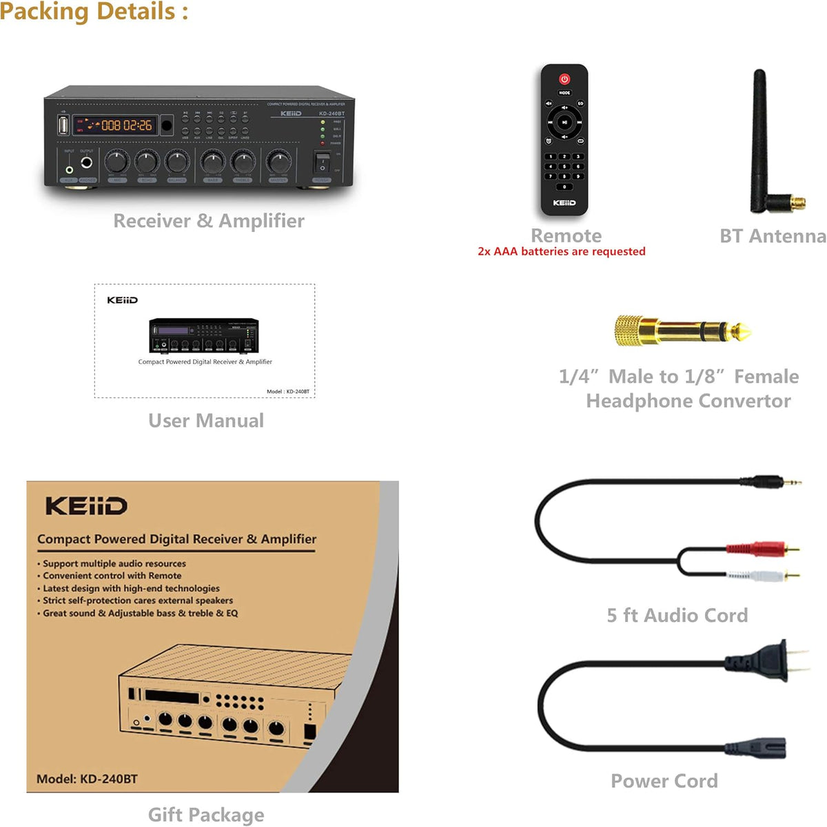 Bluetooth Stereo Digital Amplifier Receiver 2X 40W Y586086