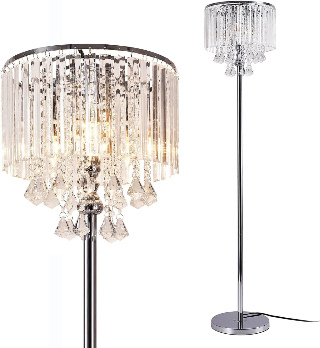 Crystal & Glass 3-Lights Chrome Finish Floor Lamp W8630