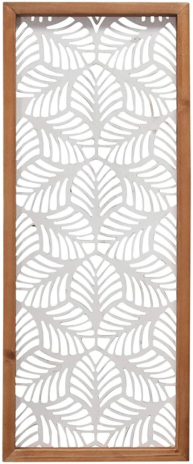 Carved Leaf Wood Wall Panel White Tropical Finish M618626