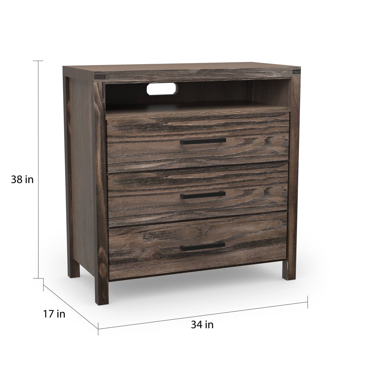 Dark Grey Wire-Brushed 3-Drawer Media Chest W9132