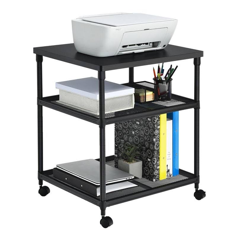 3-Tier Printer Stand Rolling Cart with Adjustable Shelf and Swivel Wheel Black T8610