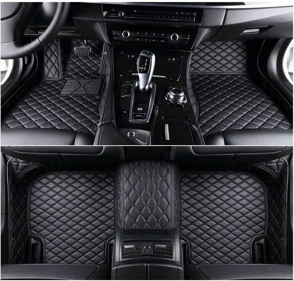 Black Beige Leather Car Floor Mats E9611
