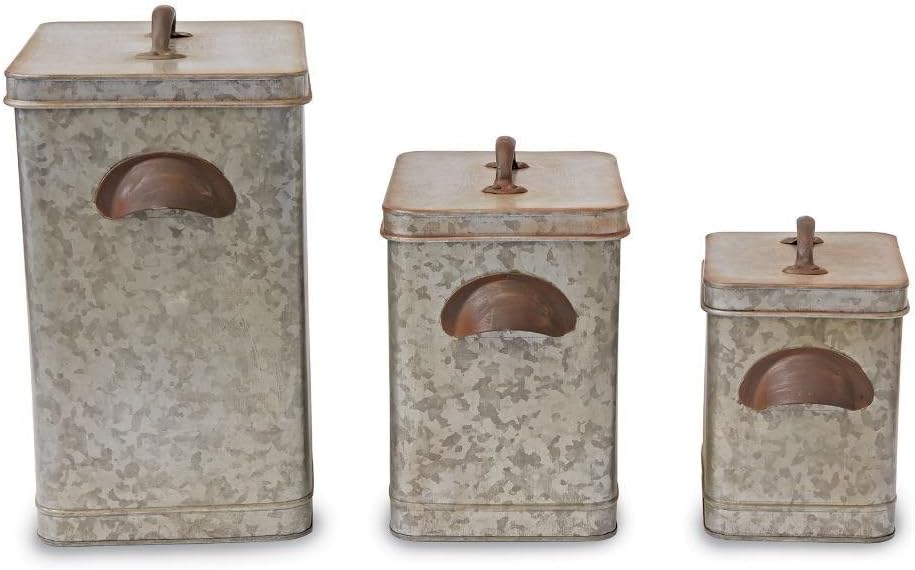Galvanized Tin Kitchen Canisters Set of 3 Q212