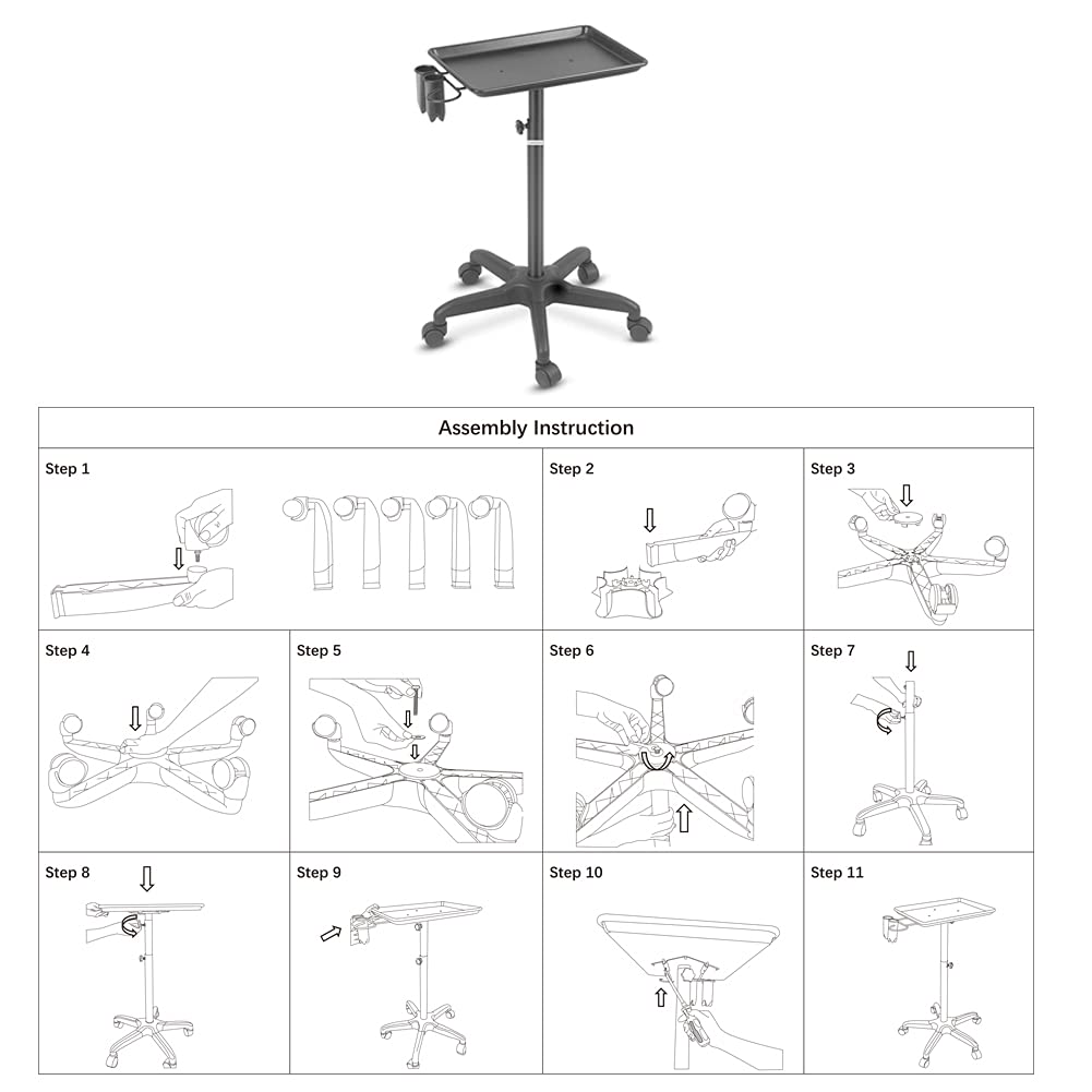 Black Adjustable Aluminum Salon Tray Cart on Wheels F5773