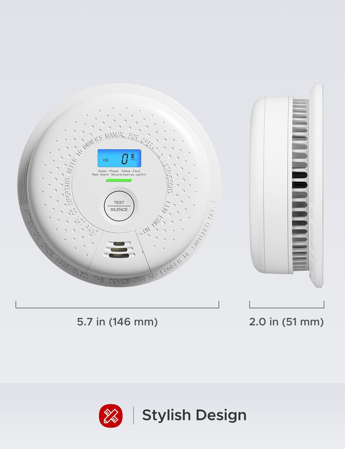 10-Year Battery Smoke and Carbon Monoxide Alarm with Display, 5-Pack V50888