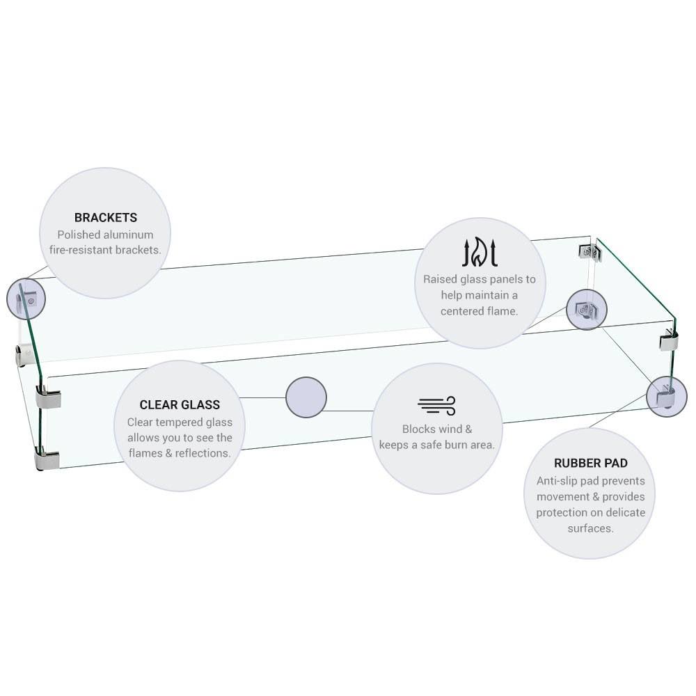 Fire Pit Glass Wind Guard Rectangular 53x19 inch H550