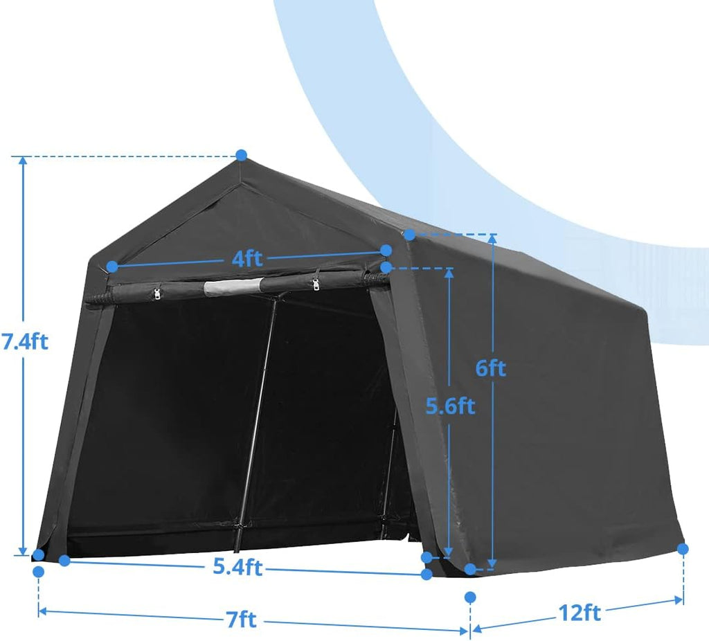 10x10 ft Heavy Duty Portable Canopy Storage Shelter Carport with 2 Roll up Zipper Doors & Vents N574656