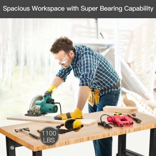 Adjustable Height Bamboo Top Workbench with Caster S632
