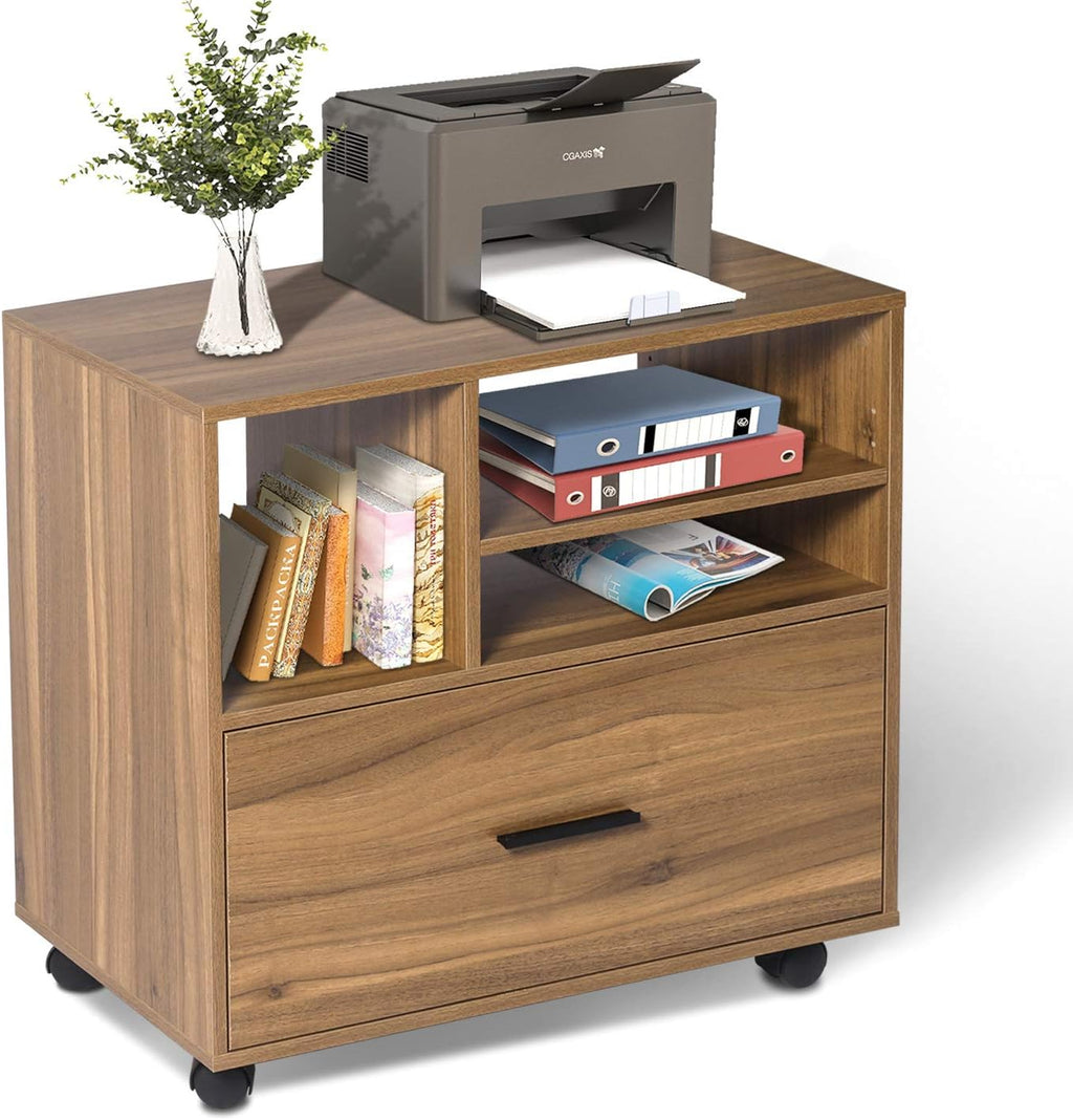 2 Drawer Wood File Cabinet with Shelves and Wheels O1928