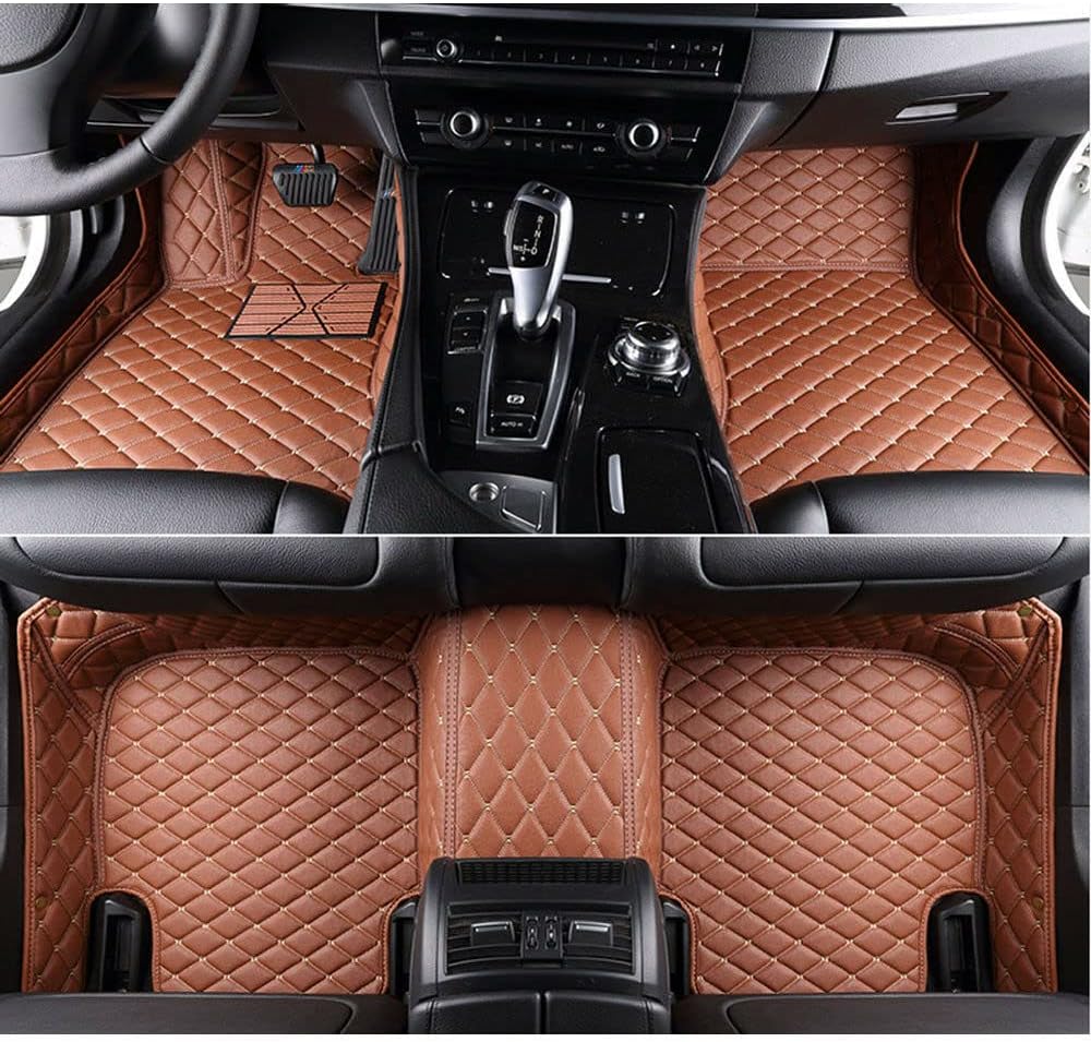 Black Beige Leather Car Floor Mats E9611
