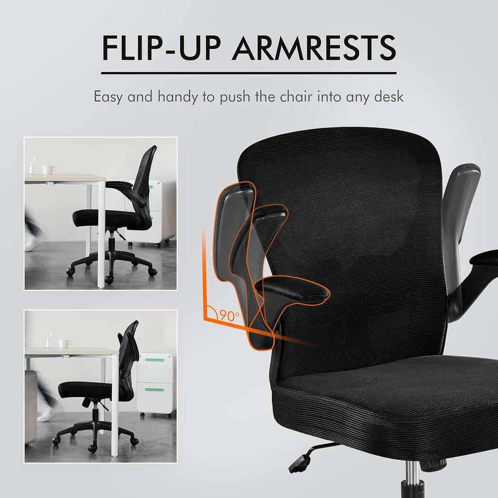 Black Ergonomic Mesh Office Chair with Flip-up Arms C92932