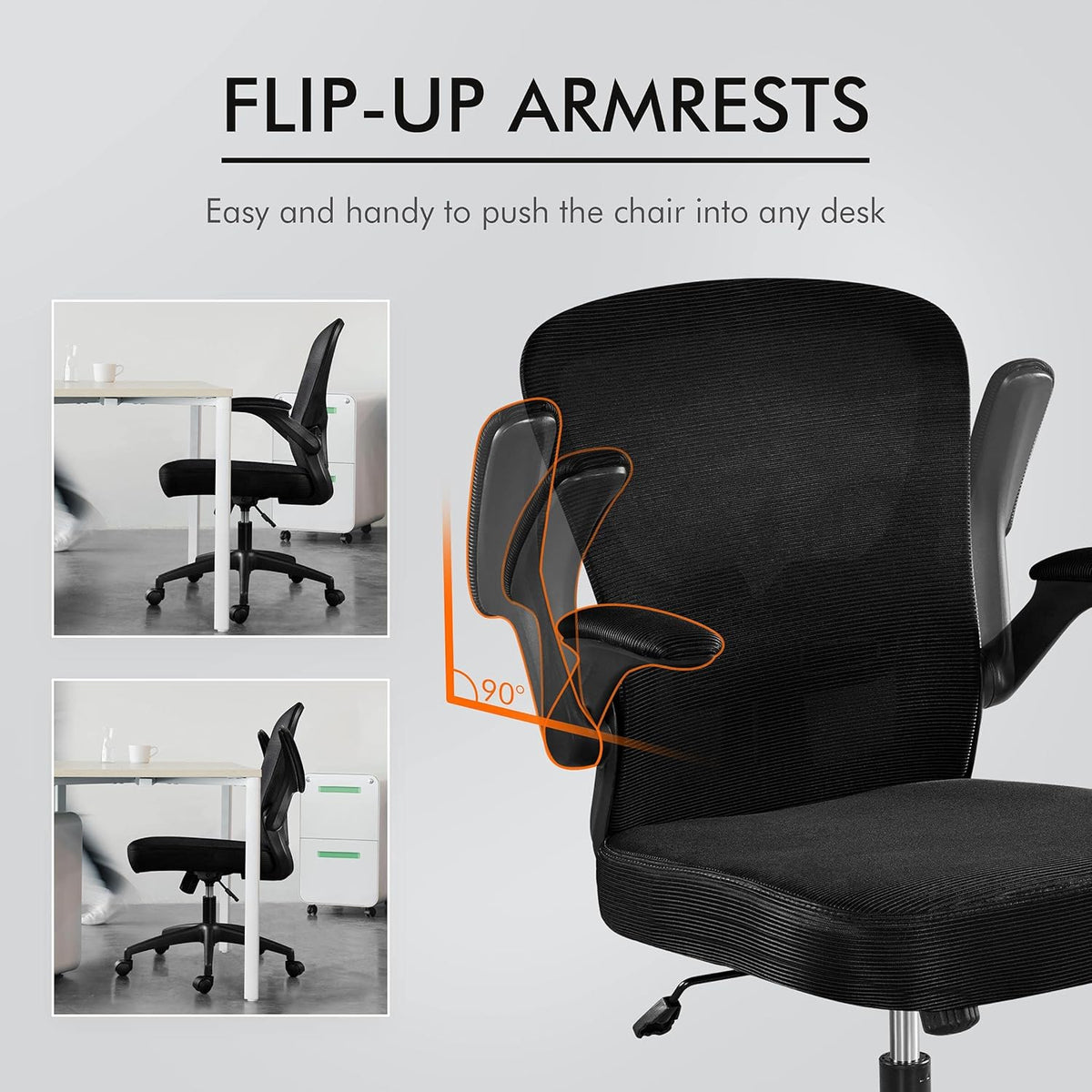 Black Ergonomic Mesh Office Chair with Flip-up Arms C92932