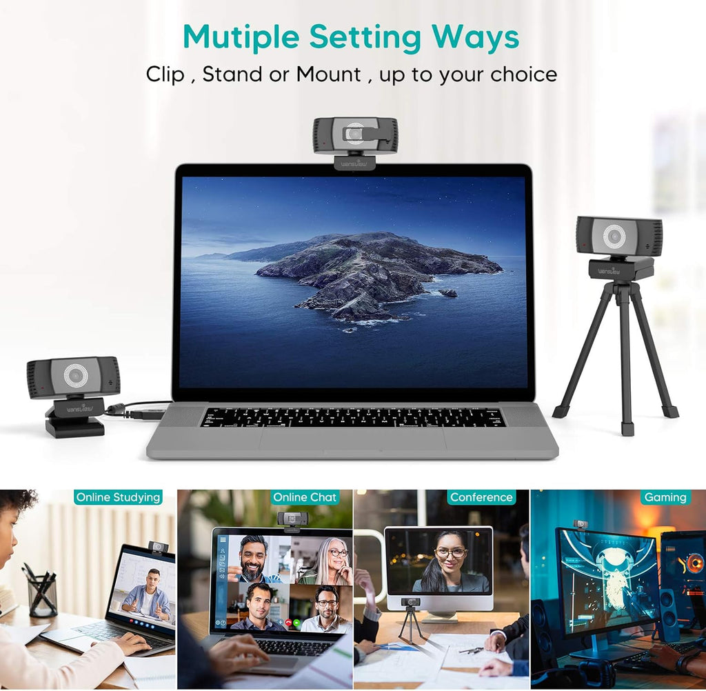 1080P HD USB Webcam with Microphone and Privacy Cover Pack of 2 E8812