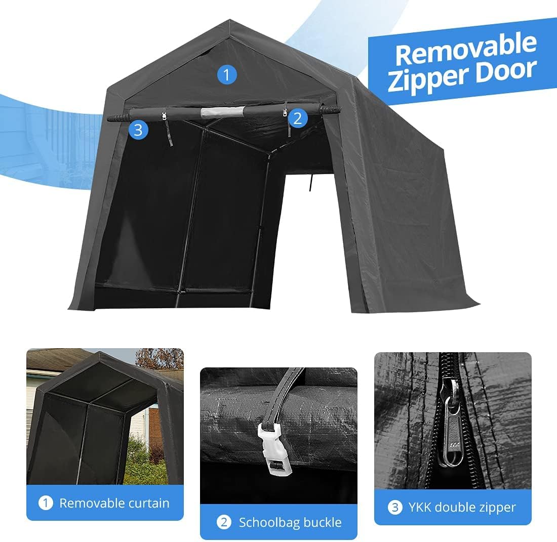 10x10 ft Heavy Duty Portable Canopy Storage Shelter Carport with 2 Roll up Zipper Doors & Vents N574656