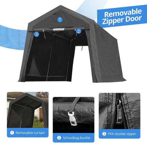 10x10 ft Heavy Duty Portable Canopy Storage Shelter Carport with 2 Roll up Zipper Doors & Vents N574656